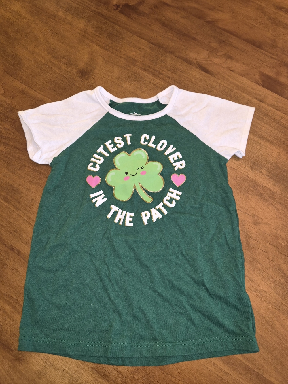 Kids' Green Raglan Tee St Patricks Day Cutest Clover In The Patch 5T